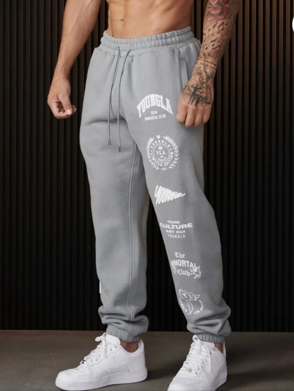 YoungLA Immortal Joggers Men's Medium Lt Gray 100% Cotton EUC